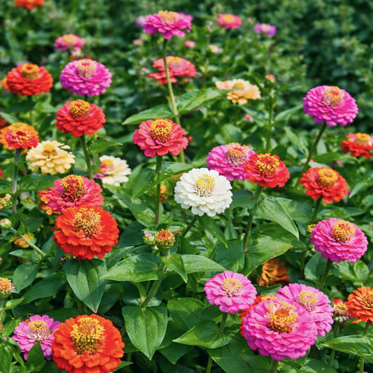 Zinnia Thumbelina Mix compact colourful flowers in bloom